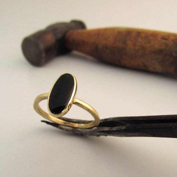 Pazu Black Onyx Ring In 14k Yellow Gold Pazu Emerald  Solid Yellow Gold Black Onyx Ring, Simple Modern Gemstone Ring